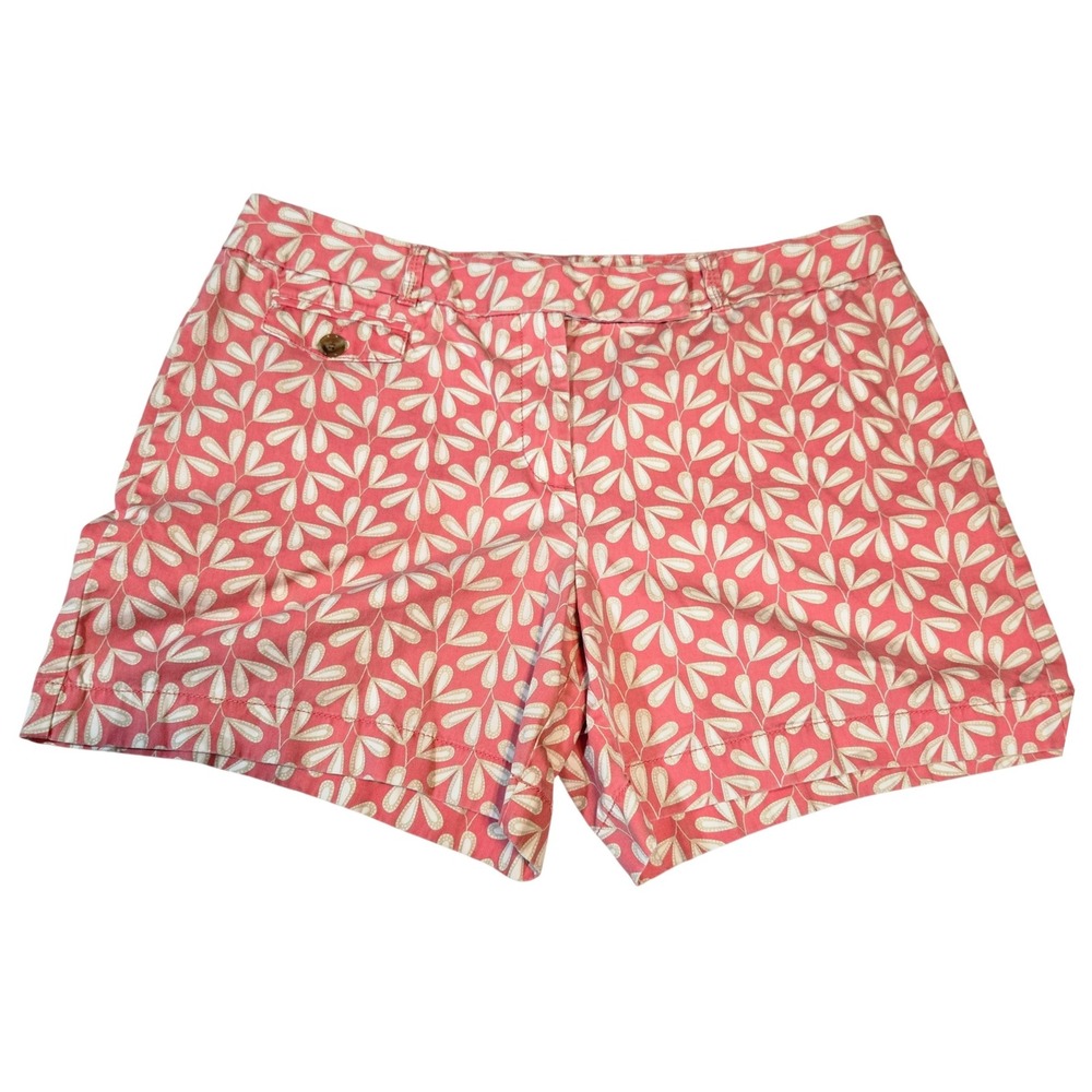 Ann Taylor Women Leaf Print Shorts Cotton Preppy Casual Pink Size 16